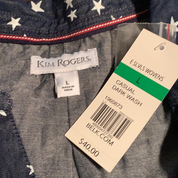 NWT KIM ROGERS Woven Cotton Dark Wash Button-Up Patriotic Sleeveless Blouse Top - Picture 2 of 5